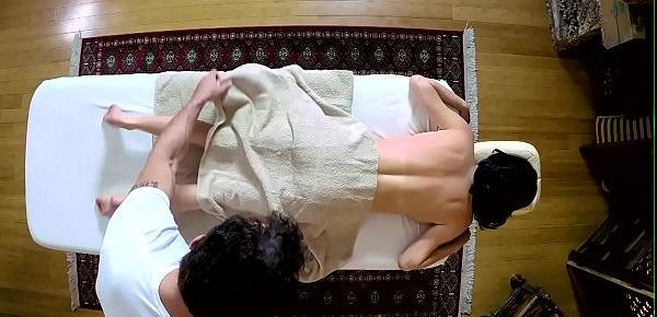  Busty milfs pussy banged on the massage table